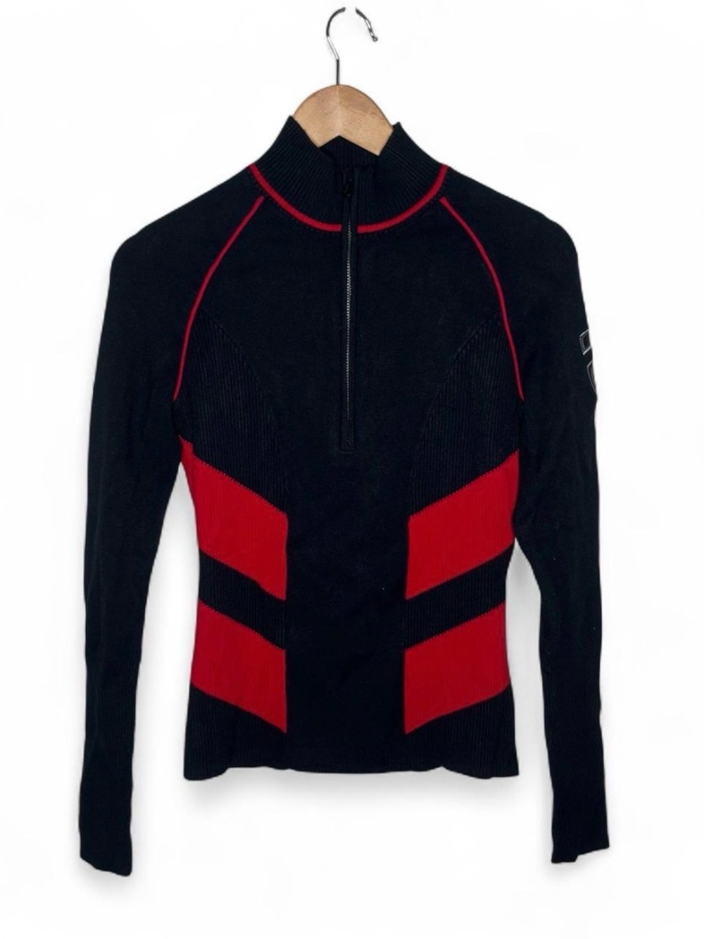Alp n Rock Black Red Color Block Ribbed Quarter Zip Mock Neck Sweater